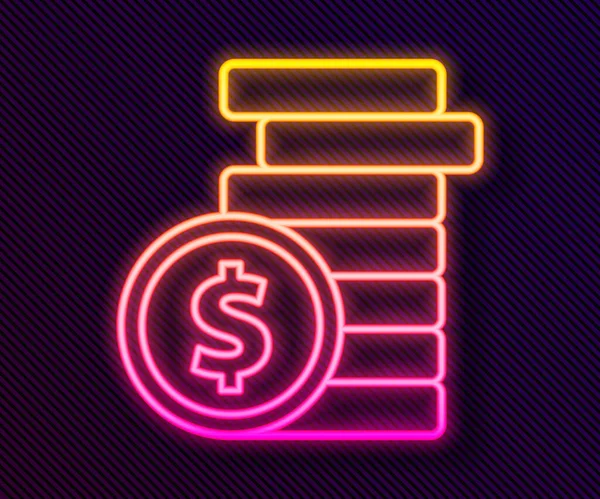 Glödande Neon Line Mynt Pengar Med Dollar Symbol Ikon Isolerad — Stock vektor