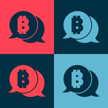 Pop Art Cryptocoin para simgesi Bitcoin renk arkaplan izole. Madeni para. Engelleme zinciri tabanlı şifreli para birimi. Vektör.