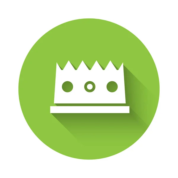 White King Crown Icon Isolated Long Shadow Green Circle Button — Stock Vector