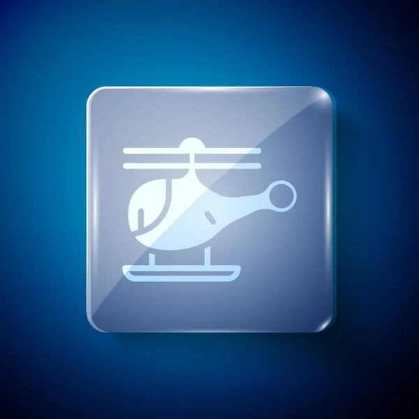 White Helicopter Aircraft Vehicle Icon Isolated Blue Background Square Glass — Stock Vector