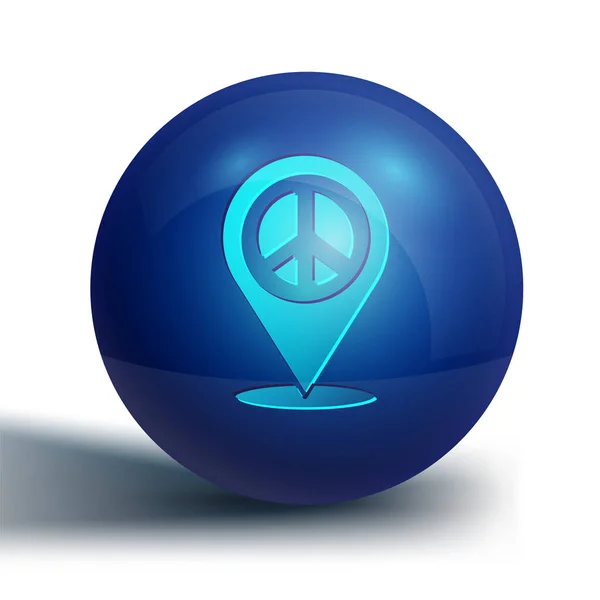 Blue Location Vrede Pictogram Geïsoleerd Witte Achtergrond Hippie Symbool Van — Stockvector