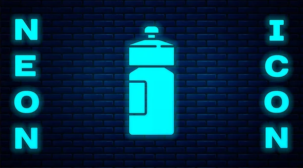 Brilhante Neon Fitness Shaker Ícone Isolado Fundo Parede Tijolo Garrafa — Vetor de Stock