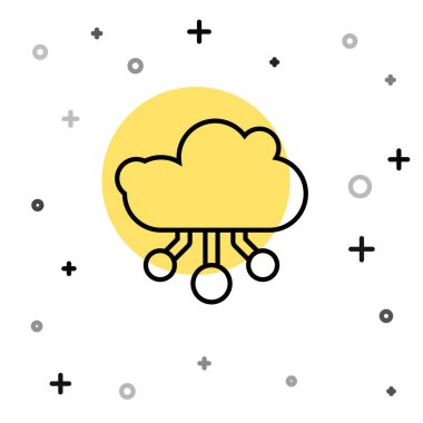 Beyaz arkaplanda izole edilmiş şeylerin siyah çizgi interneti. Bulut hesaplama tasarım konsepti. Dijital ağ bağlantısı. Rastgele dinamik şekiller. Vektör.