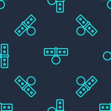 İsim etiketi simgesine sahip yeşil çizgi tasması mavi arkaplanda izole edilmiş pürüzsüz desen. Evcil hayvanlar için basit malzemeler. Kedi köpek bakımı. Evcil hayvan zincirleri. Vektör.