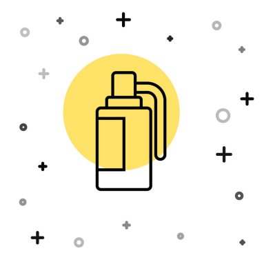 Siyah çizgili el bombası ikonu beyaz arka planda izole edildi. Bomba patlaması. Rastgele dinamik şekiller. Vektör.