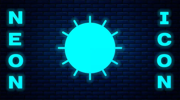 Glödande Neon Sun Ikonen Isolerad Tegel Vägg Bakgrund Sommarsymbol God — Stock vektor