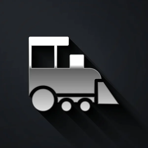 Иконка Поезда Серебряная Игрушка Выделена Черном Фоне Длинный Стиль Тени — стоковый вектор