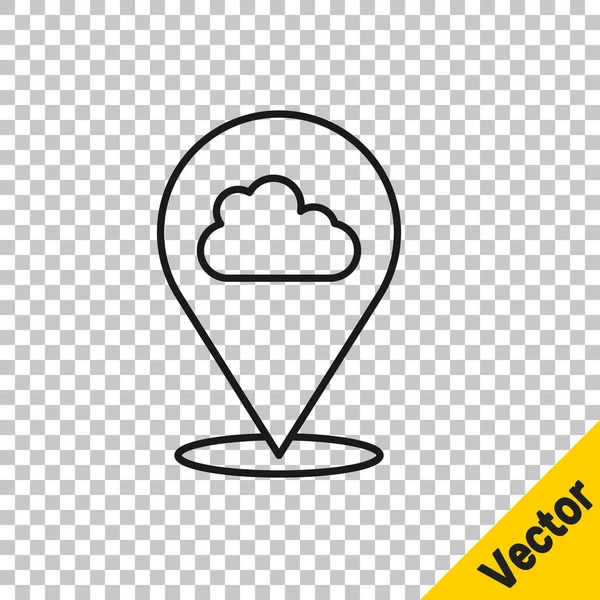 Línea Negra Localización Icono Nube Aislado Sobre Fondo Transparente Vector — Vector de stock