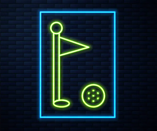 Gloeiende Neon Lijn Golf Vlag Pictogram Geïsoleerd Baksteen Muur Achtergrond — Stockvector