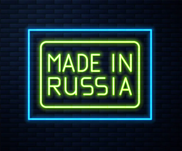 Žhnoucí Neonová Čára Vyrobeno Rusku Ikona Izolované Pozadí Cihlové Zdi — Stockový vektor