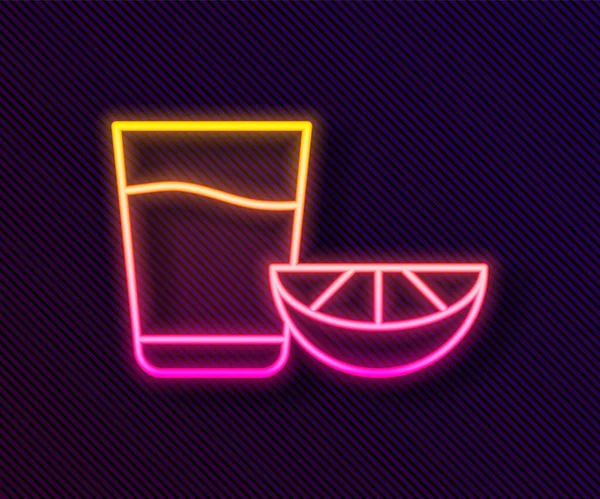 Žhnoucí Neonová Linie Tequila Sklo Citrónovou Ikonou Izolované Černém Pozadí — Stockový vektor