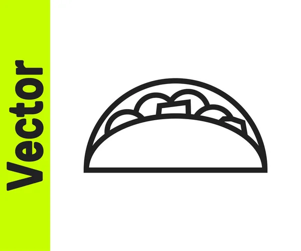 Taco Línea Negra Con Icono Tortilla Aislado Sobre Fondo Blanco — Vector de stock