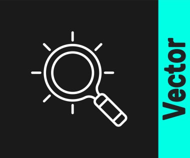 Beyaz çizgi büyüteç simgesi siyah arkaplanda izole edilmiş. Arama, odaklanma, yakınlaştırma, iş sembolü. Vektör.