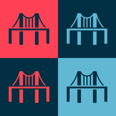 Pop Art Golden Gate Köprüsü simgesi renk arkaplanında izole edildi. San Francisco California Amerika Birleşik Devletleri. Vektör İllüstrasyonu.
