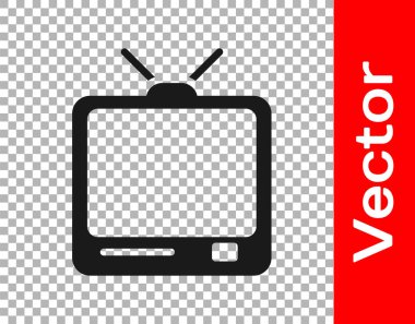 Siyah Retro TV simgesi şeffaf arkaplanda izole edildi. Televizyon tabelası. Vektör İllüstrasyonu.