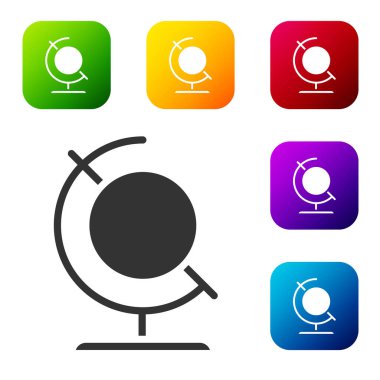 Beyaz arka planda izole edilmiş Kara Dünya ikonu. Renkli kare düğmelerle simgeleri ayarla. Vektör İllüstrasyonu.