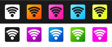 Kablosuz internet ağ simgesi simgesini siyah beyaz arkaplanda izole et. Vektör İllüstrasyonu.