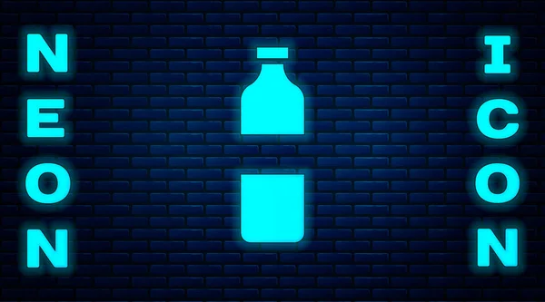 Brillante Neón Icono Botella Agua Aislado Fondo Pared Ladrillo Signo — Vector de stock