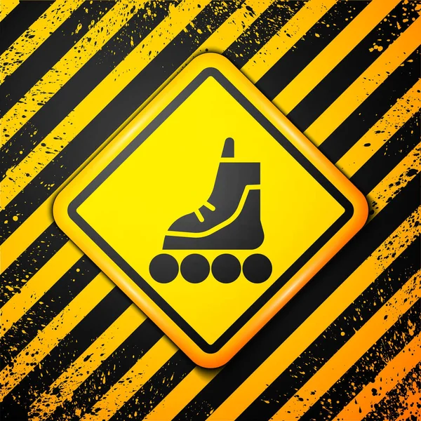 Black Roller Skate Icoon Geïsoleerd Gele Achtergrond Waarschuwingsbord Vector Illustratie — Stockvector