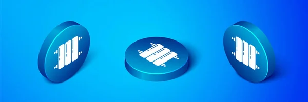 Isometric Heating Radiator Icon Isolated Blue Background Blue Circle Button — Stock Vector