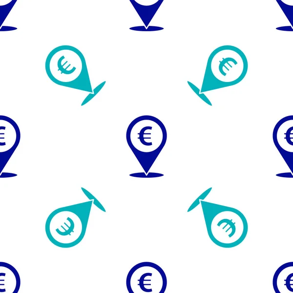Blue Cash Locatie Pin Pictogram Geïsoleerd Naadloos Patroon Witte Achtergrond — Stockvector