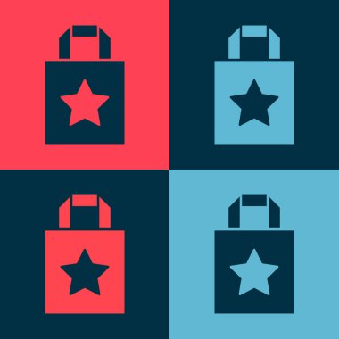 Pop Art Paper alışveriş poşeti ikonu renk arkaplanında izole edilmiş. Paket işareti. Vektör İllüstrasyonu.