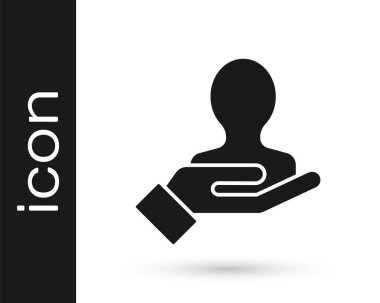 Gri El, beyaz arka planda izole edilmiş bir insan simgesini arıyor. İşe alım ya da seçim konsepti. Çalışanları ve işi ara. Vektör İllüstrasyonu.