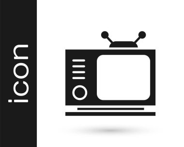 Gri Retro TV simgesi beyaz arkaplanda izole edildi. Televizyon tabelası. Vektör İllüstrasyonu.