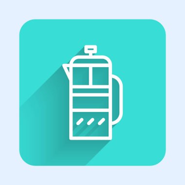 Beyaz çizgi, uzun gölgeli Fransız basın ikonu. Yeşil kare düğmesi. Vektör İllüstrasyonu.