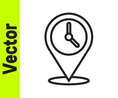 Siyah çizgi konumu beyaz arkaplanda izole edilmiş saat simgesi ile. Vektör İllüstrasyonu.