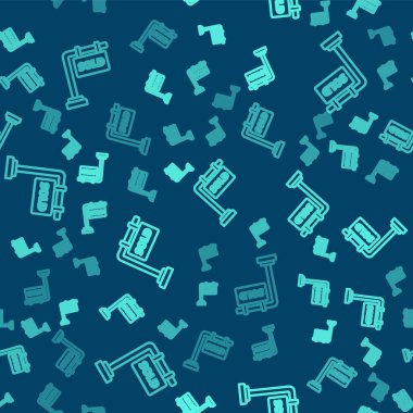 Metin satılan simge ile yeşil çizgi asılı işareti mavi arkaplanda izole edilmiş pürüzsüz desen. Çıkartma satıldı. Tabela satıldı. Vektör İllüstrasyonu.