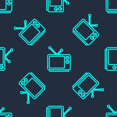 Yeşil çizgi Retro TV simgesi mavi arkaplanda izole edilmiş kusursuz desen. Televizyon tabelası. Vektör İllüstrasyonu.