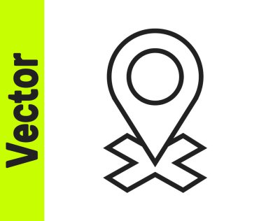 Siyah çizgi harita pin simgesi beyaz arkaplanda izole edildi. Navigasyon, işaret, konum, harita, GPS, yön, yer, pusula, arama konsepti. Vektör İllüstrasyonu.