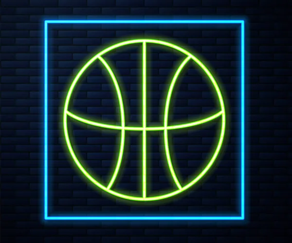 Glödande Neon Linje Basket Bollen Ikon Isolerad Tegel Vägg Bakgrund — Stock vektor