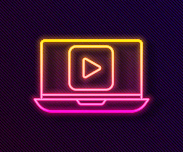 Izzó Neon Vonal Online Játék Video Ikon Elszigetelt Fekete Háttér — Stock Vector