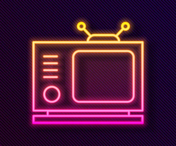 Ragyogó Neon Vonal Retro Ikon Elszigetelt Fekete Háttér Televíziós Jel — Stock Vector