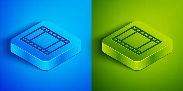 Isometrische Linie Wiedergabe Video Symbol Isoliert Auf Blauem Und Grünem — Stockvektor