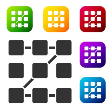 Siyah Grafik şifre koruması ve beyaz arkaplanda izole edilmiş güvenlik erişim simgesi. Güvenlik, güvenlik, koruma, gizlilik kavramı. Renkli kare düğmelerle simgeleri ayarla. Vektör.