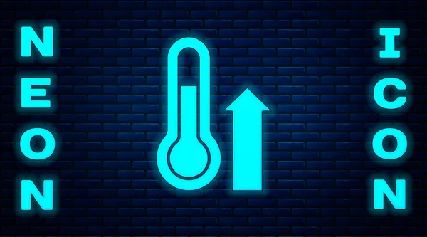 Néon Lumineux Thermomètre Météorologique Icône Mesure Isolé Sur Fond Mur — Image vectorielle