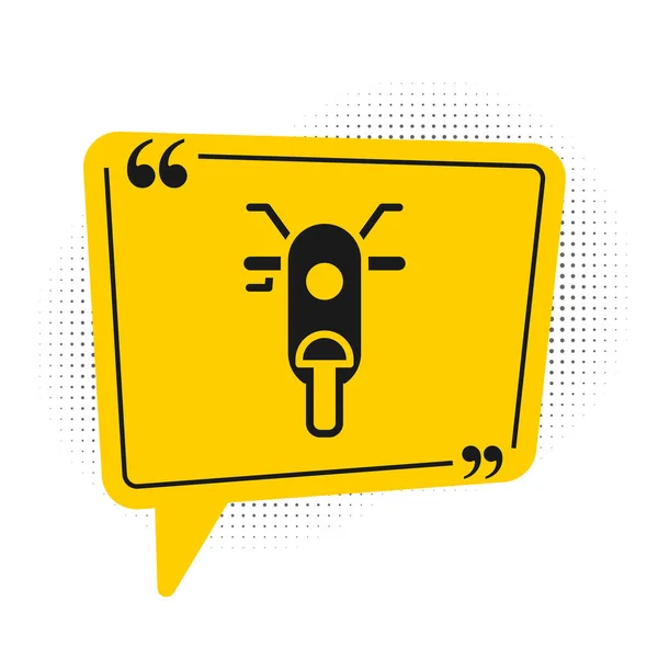 Ikona Black Scooter Izolované Bílém Pozadí Žlutý Symbol Bubliny Řeči — Stockový vektor