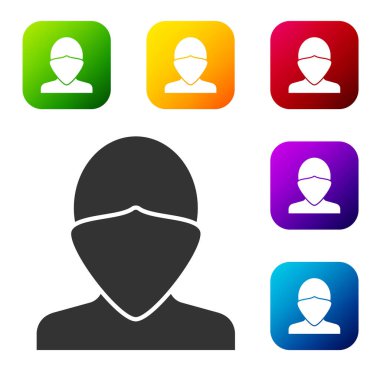 Siyah Vandal simgesi beyaz arkaplanda izole edildi. Renkli kare düğmelerle simgeleri ayarla. Vektör.