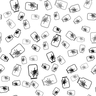 Kavanozdaki siyah örümcek beyaz arka planda izole edilmiş kusursuz desen. Mutlu Cadılar Bayramı Partisi. Vektör.