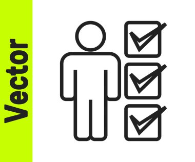 Siyah çizgi kullanıcısı beyaz arka planda izole edilmiş takım elbiseli adam simgesi. İş simgesi kullanıcı profili simgesi simgesi. Erkek kullanıcı işareti. Vektör.