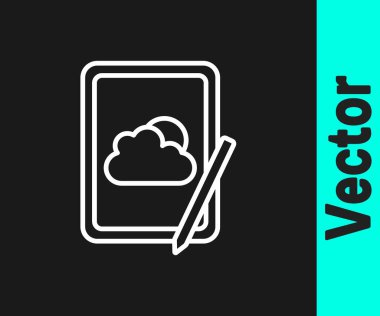 Beyaz çizgi hava tahmini simgesi siyah arkaplanda izole edildi. Vektör.