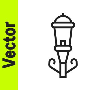 Siyah çizgi klasik sokak lambası ikonu beyaz arkaplanda izole edildi. Vektör.