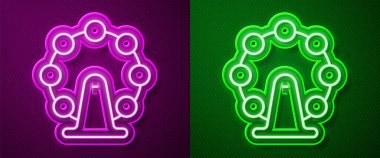 Işıldayan neon çizgisi Londra göz simgesi mor ve yeşil arkaplanda izole edildi. Göz Londra İngiltere Avrupa kültürünün simgesi. Vektör.