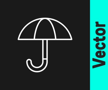 Beyaz çizgi klasik açılır şemsiye simgesi siyah arkaplanda izole. Yağmur koruma sembolü. Vektör.