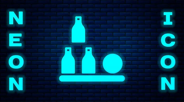 Светящиеся Неоновые Бутылки Мяч Значок Изолирован Фоне Кирпичной Стены Вектор — стоковый вектор