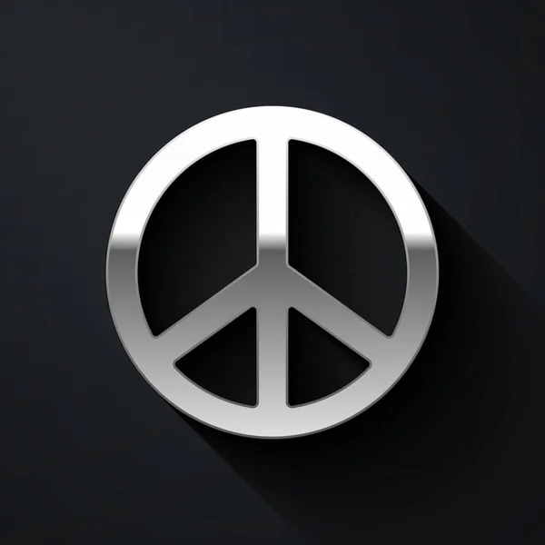 Silver Peace Ikonen Isolerad Svart Bakgrund Hippie Symbol För Fred — Stock vektor