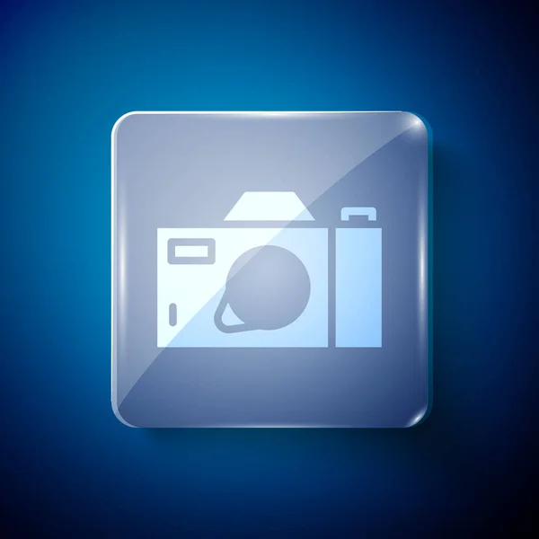 화이트 카메라 아이콘은 파란색 배경에 분리되어 Foto 카메라 아이콘 Vector — 스톡 벡터